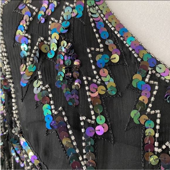 Vintage Cocktail Dress Medium Silk Beaded 80s 20s Semi Formal Party RARE MCM - Picture 5 of 17